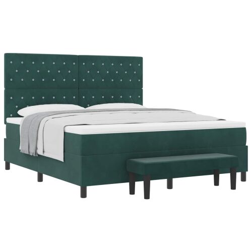 Box spring krevet Tamnozelena 200 x 180 cm Baršun - Tamnozelena 180 x 200 cm Kristal s dugmadima Cijena