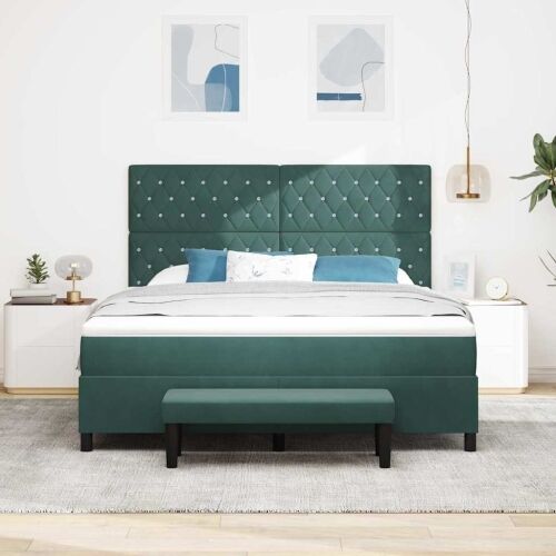 Box spring krevet Tamnozelena 200 x 180 cm Baršun - Tamnozelena 180 x 200 cm Kristal s dugmadima Cijena