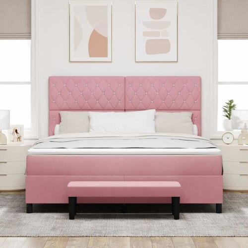 Box spring krevet Ružičasta 200 x 180 cm Baršun - Ružičasta 180 x 200 cm Kristal s dugmadima Cijena