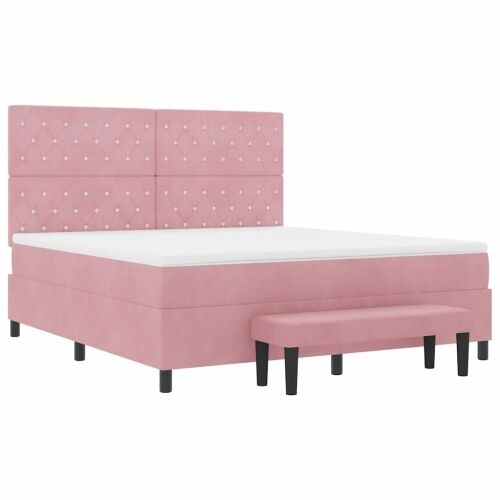 Box spring krevet Ružičasta 200 x 180 cm Baršun - Ružičasta 180 x 200 cm Kristal s dugmadima Cijena