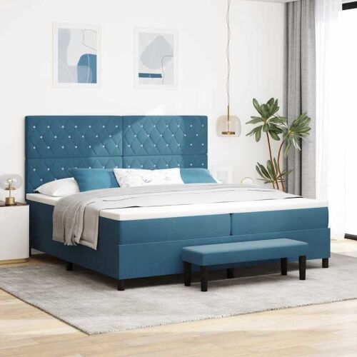 Box spring krevet Tamno plava 200 x 200 cm Baršun - Tamno plava 200 x 200 cm Kristal s dugmadima Cijena