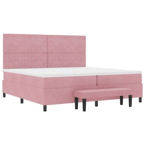 Box spring krevet s madracem Ružičasta 200 x 200 cm Baršun - Ružičasta 200 x 200 cm Kristal s dugmadima Cijena