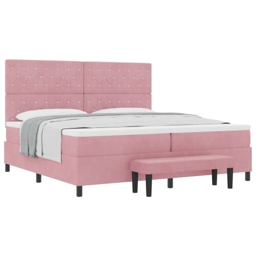 Box spring krevet s madracem Ružičasta 200 x 200 cm Baršun - Ružičasta 200 x 200 cm Kristal s dugmadima Cijena