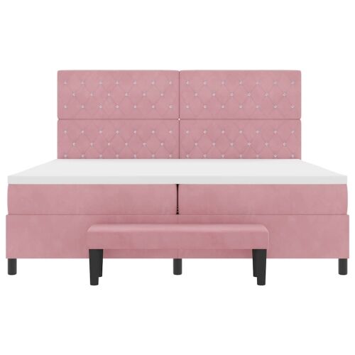 Box spring krevet s madracem Ružičasta 200 x 200 cm Baršun - Ružičasta 200 x 200 cm Kristal s dugmadima Cijena
