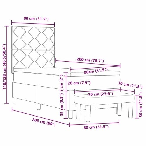 Box spring krevet Svjetlosiva 200 x 80 cm Baršun - Svjetlosiva 80 x 200 cm Dizajn s rombovima Cijena