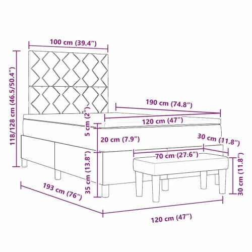 Box spring krevet Svjetlosiva 190 x 120 cm Baršun - Svjetlosiva 120 x 190 cm Dizajn s rombovima Cijena