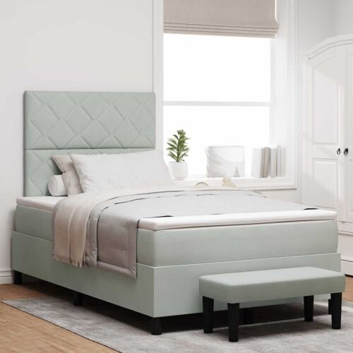 Box spring krevet Svjetlosiva 190 x 120 cm Baršun - Svjetlosiva 120 x 190 cm Dizajn s rombovima Cijena