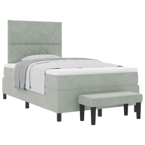 Box spring krevet Svjetlosiva 190 x 120 cm Baršun - Svjetlosiva 120 x 190 cm Dizajn s rombovima Cijena