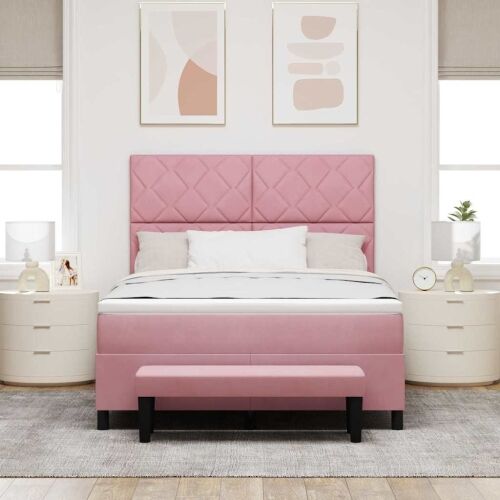 Box spring krevet Ružičasta 190 x 140 cm Baršun - Ružičasta 140 x 190 cm Dizajn s rombovima Cijena