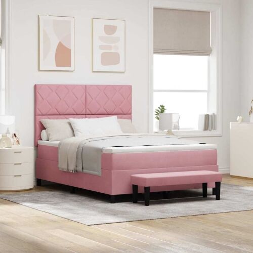 Box spring krevet Ružičasta 190 x 140 cm Baršun - Ružičasta 140 x 190 cm Dizajn s rombovima Cijena