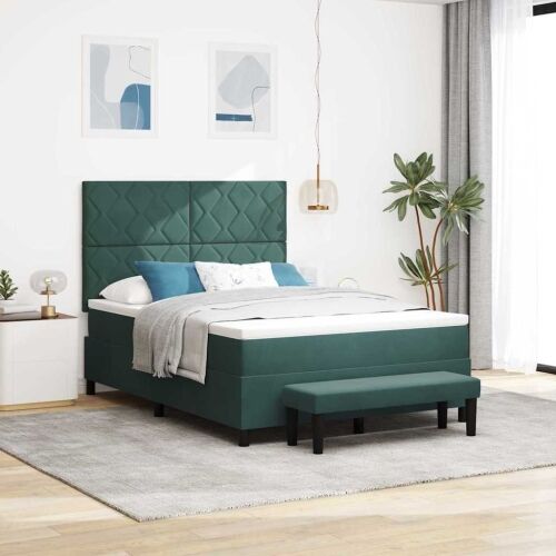 Box spring krevet Tamnozelena 200 x 140 cm Baršun - Tamnozelena 140 x 200 cm Dizajn s rombovima Cijena