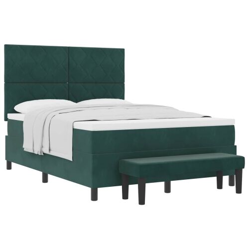 Box spring krevet Tamnozelena 200 x 140 cm Baršun - Tamnozelena 140 x 200 cm Dizajn s rombovima Cijena