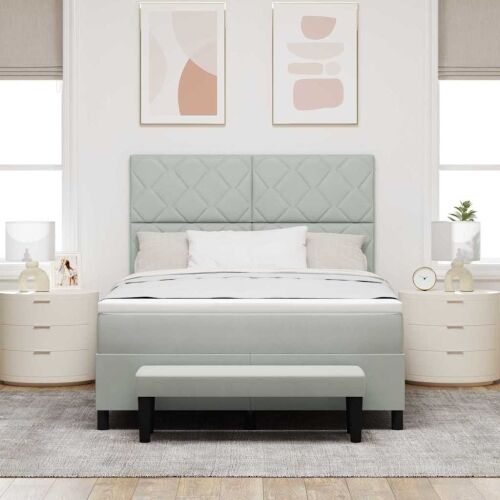Box spring krevet Svjetlosiva 200 x 160 cm Baršun - Svjetlosiva 160 x 200 cm Dizajn s rombovima Cijena