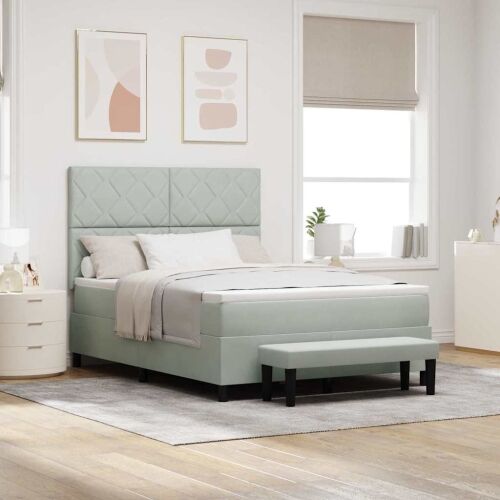 Box spring krevet Svjetlosiva 200 x 160 cm Baršun - Svjetlosiva 160 x 200 cm Dizajn s rombovima Cijena