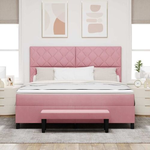 Box spring krevet Ružičasta 200 x 180 cm Baršun - Ružičasta 180 x 200 cm Dizajn s rombovima Cijena
