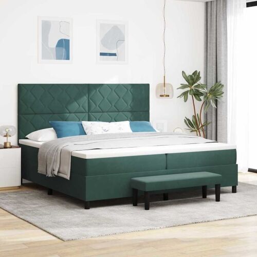 Box spring krevet Tamnozelena 200 x 200 cm Baršun - Tamnozelena 200 x 200 cm Dizajn s rombovima Cijena