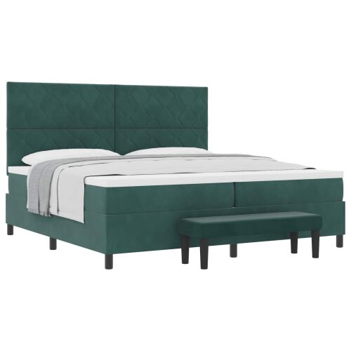 Box spring krevet Tamnozelena 200 x 200 cm Baršun - Tamnozelena 200 x 200 cm Dizajn s rombovima Cijena