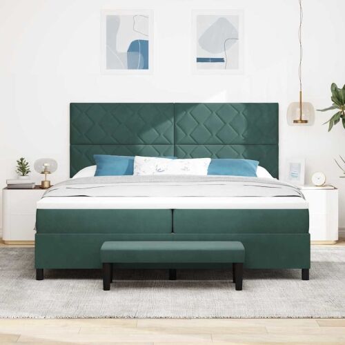 Box spring krevet Tamnozelena 200 x 200 cm Baršun - Tamnozelena 200 x 200 cm Dizajn s rombovima Cijena