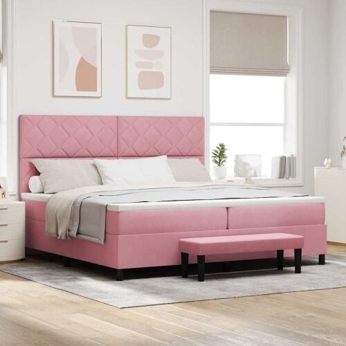 Box spring krevet Ružičasta 200 x 200 cm Baršun - Ružičasta 200 x 200 cm Dizajn s rombovima Cijena