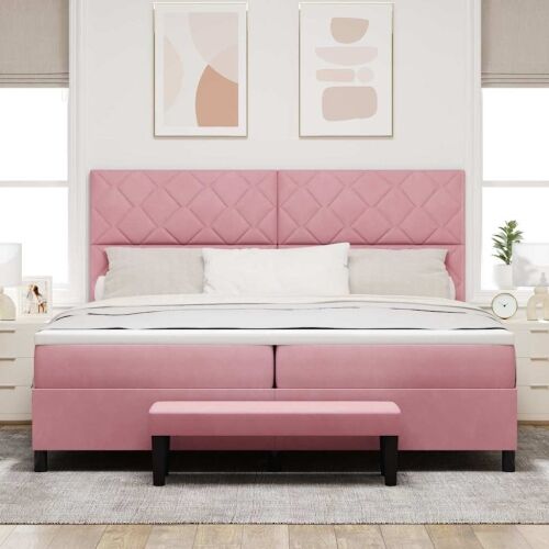 Box spring krevet Ružičasta 200 x 200 cm Baršun - Ružičasta 200 x 200 cm Dizajn s rombovima Cijena