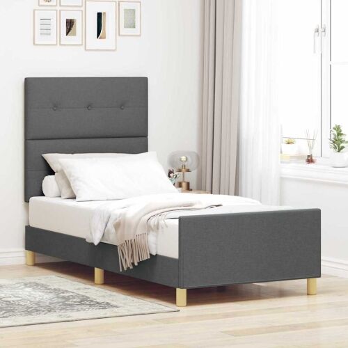 Okvir za krevet Tamno siva 100 x 200 cm tkanina - Tamno siva 100 x 200 cm Prošiveno gumbima Cijena