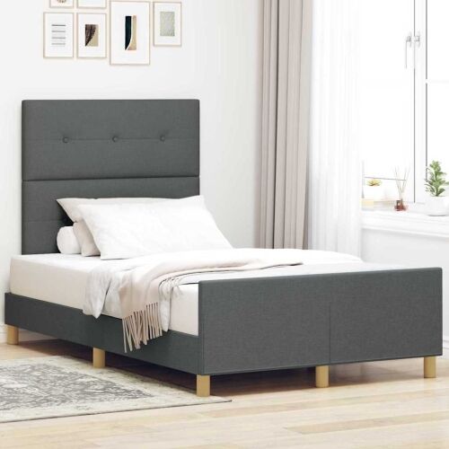 Okvir za krevet Tamno siva 120 x 190 cm tkanina - Tamno siva 120 x 190 cm Prošiveno gumbima Cijena