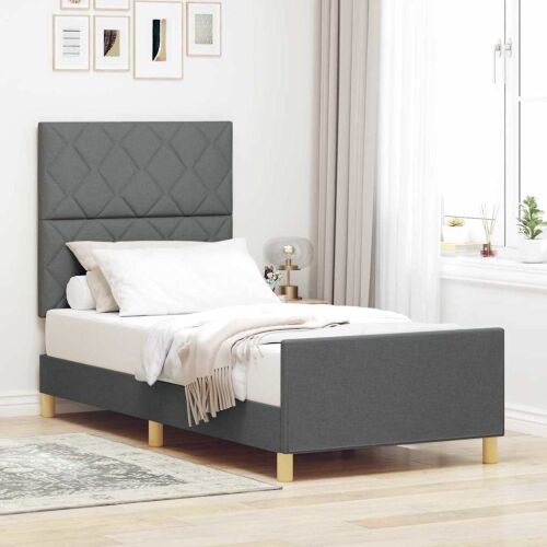 Okvir za krevet Tamno siva 90 x 190 cm tkanina - Tamno siva 90 x 190 cm Dizajn s rombovima Cijena