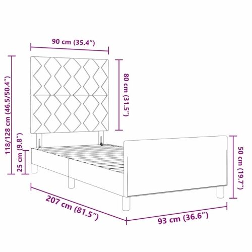 Okvir za krevet Svjetlosiva 90 x 200 cm tkanina - Svjetlosiva 90 x 200 cm Dizajn s rombovima Cijena