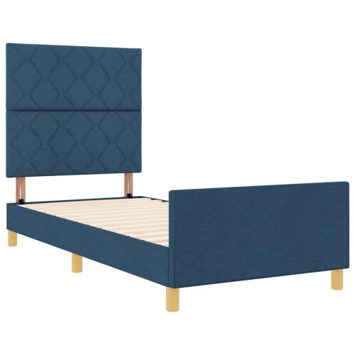 Okvir za krevet s uzglavljem Plava 90 x 200 cm tkanina - Plava 90 x 200 cm Dizajn s rombovima Cijena