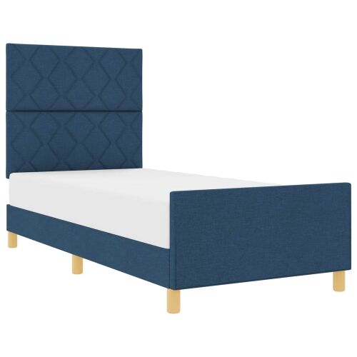 Okvir za krevet s uzglavljem Plava 90 x 200 cm tkanina - Plava 90 x 200 cm Dizajn s rombovima Cijena