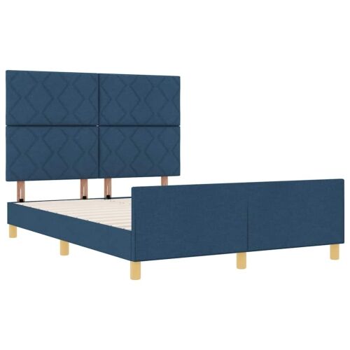 Okvir za krevet s uzglavljem Plava 160 x 200 cm tkanina - Plava 160 x 200 cm Dizajn s rombovima Cijena