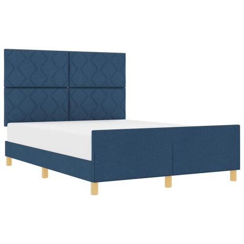 Okvir za krevet s uzglavljem Plava 160 x 200 cm tkanina - Plava 160 x 200 cm Dizajn s rombovima Cijena