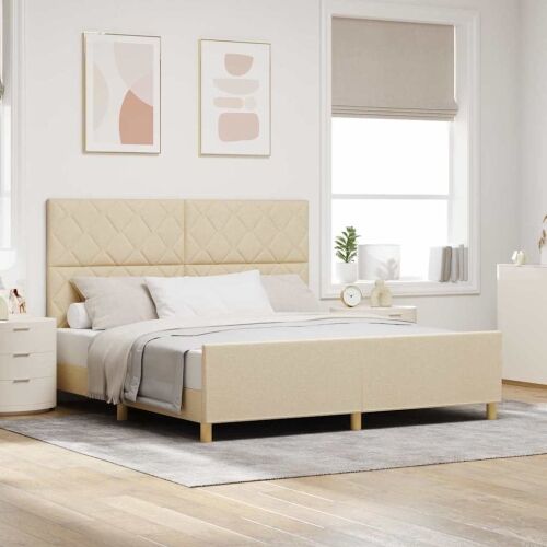 Okvir za krevet s uzglavljem Krema 180 x 200 cm tkanina - Krema 180 x 200 cm Dizajn s rombovima Cijena