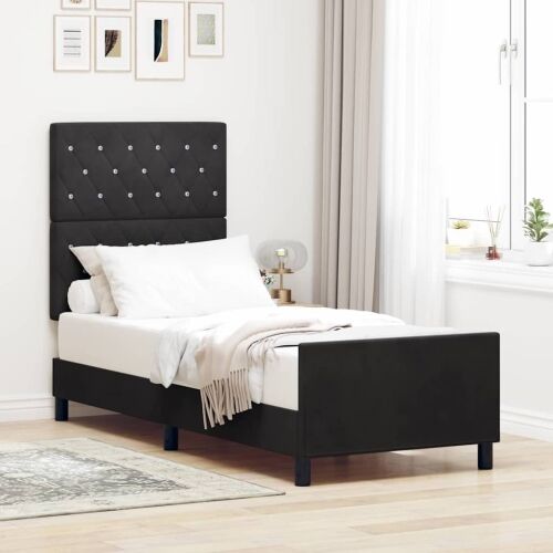 Box spring krevet s uzglavljem Crna 80 x 200 cm Baršun - Crna 80 x 200 cm Kristal s dugmadima Cijena