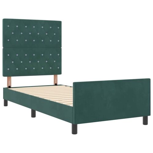 Box spring krevet Tamnozelena 90 x 190 cm Baršun - Tamnozelena 90 x 190 cm Kristal s dugmadima Cijena