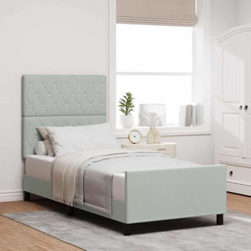 Box spring krevet Svjetlosiva 90 x 200 cm Baršun - Svjetlosiva 90 x 200 cm Kristal s dugmadima Cijena