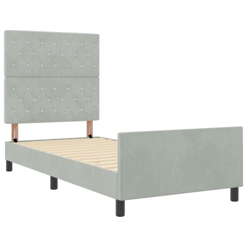 Box spring krevet Svjetlosiva 90 x 200 cm Baršun - Svjetlosiva 90 x 200 cm Kristal s dugmadima Cijena