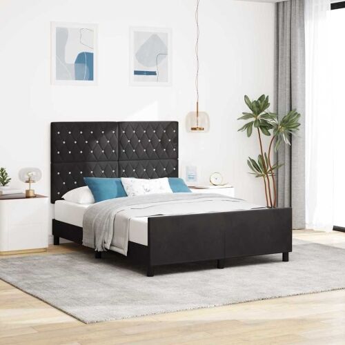 Box spring krevet s uzglavljem Crna 140 x 190 cm Baršun - Crna 140 x 190 cm Kristal s dugmadima Cijena