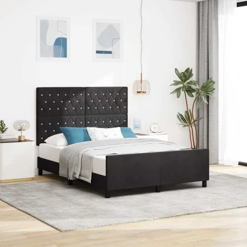 Box spring krevet s uzglavljem Crna 160 x 200 cm Baršun - Crna 160 x 200 cm Kristal s dugmadima Cijena