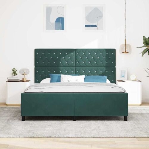Box spring krevet Tamnozelena 180 x 200 cm Baršun - Tamnozelena 180 x 200 cm Kristal s dugmadima Cijena