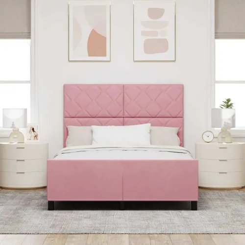 Box spring krevet Ružičasta 140 x 190 cm Baršun - Ružičasta 140 x 190 cm Dizajn s rombovima Cijena