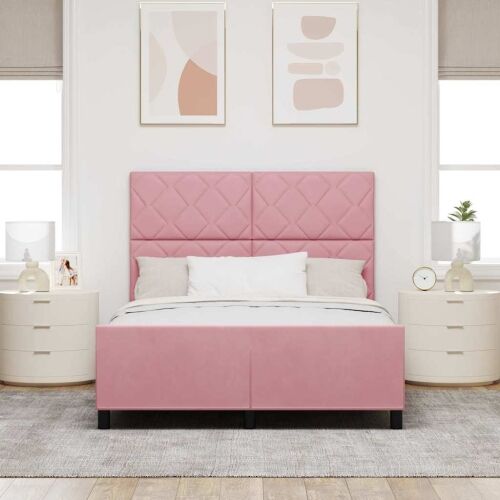 Box spring krevet Ružičasta 140 x 190 cm Baršun - Ružičasta 140 x 190 cm Dizajn s rombovima Cijena