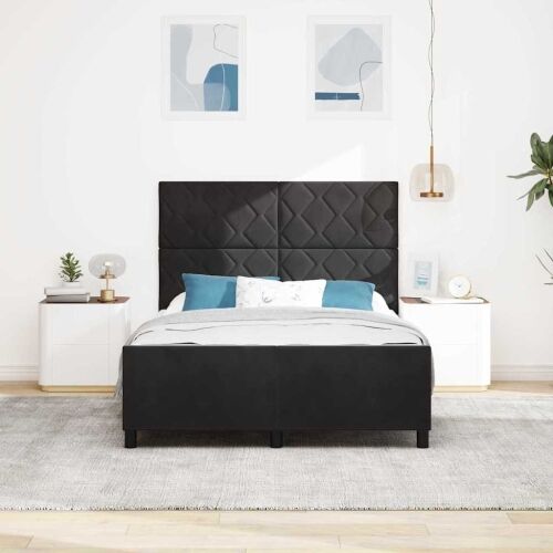 Box spring krevet s uzglavljem Crna 160 x 200 cm Baršun - Crna 160 x 200 cm Dizajn s rombovima Cijena