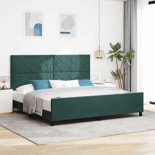 Box spring krevet Tamnozelena 200 x 200 cm Baršun - Tamnozelena 200 x 200 cm Dizajn s rombovima Cijena