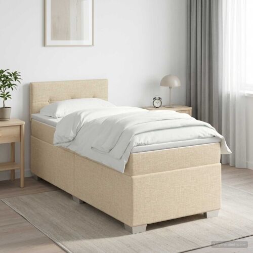 Boxspring krevet s madracem Krem 90 x 200 cm Tkanina - Krem 90 x 200 cm Prošiveno gumbima Cijena