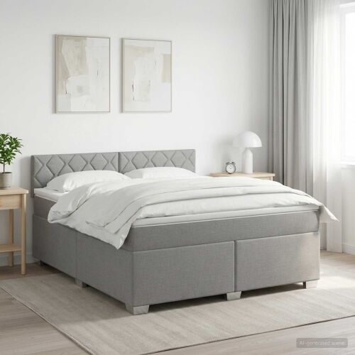 Boxspring krevet s madracem Svjetlosiva 140 x 200 cm Tkanina - Svjetlosiva 140 x 200 cm Dizajn s rombovima Cijena