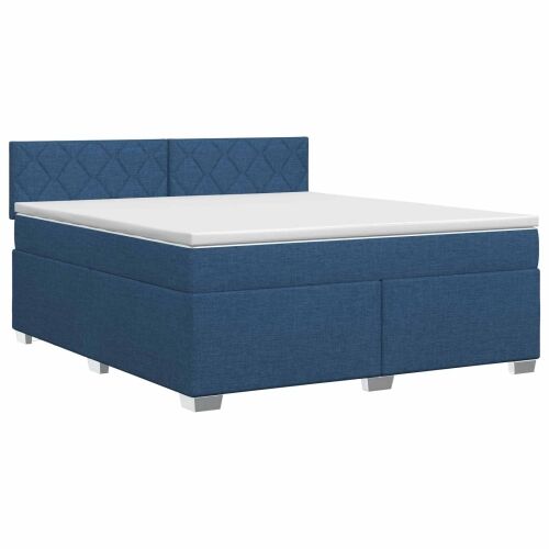Boxspring krevet s madracem Plava 140 x 200 cm Tkanina - Plava 140 x 200 cm Dizajn s rombovima Cijena