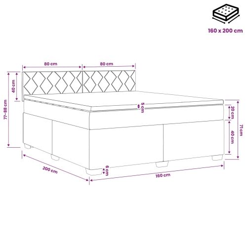 Boxspring krevet s madracem Tamnosiva 160 x 200 cm Tkanina - Tamnosiva 160 x 200 cm Dizajn s rombovima Cijena