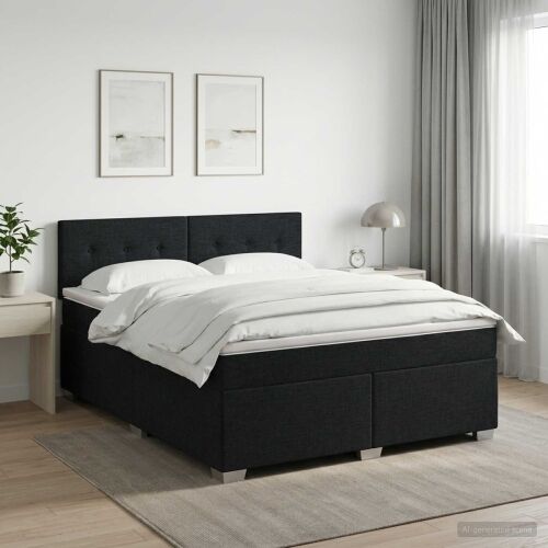 Boxspring krevet s madracem Crna 180 x 200 cm Tkanina - Crna 180 x 200 cm Prošiveno gumbima Cijena