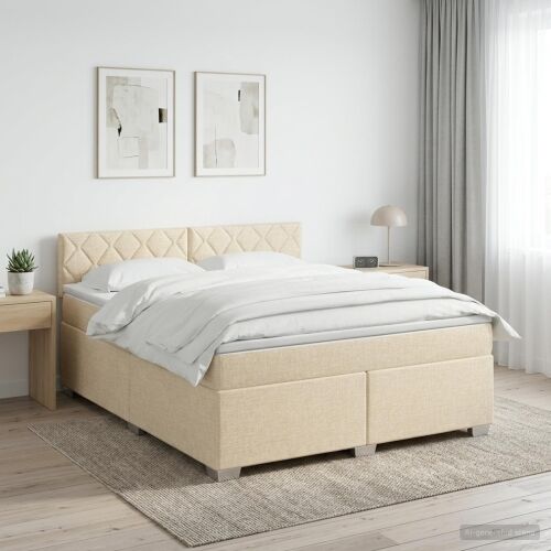 Boxspring krevet s madracem Krem 180 x 200 cm Tkanina - Krem 180 x 200 cm Dizajn s rombovima Cijena
